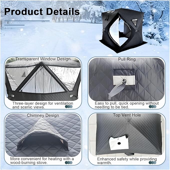 Outdoor Sauna Tent for 3-5 People, Insulated Ice Fishing Tent, Heat Insulating and Windproof, Portable Ice Fishing Shanty Ice House for Home Garden, Camping, Other Locations