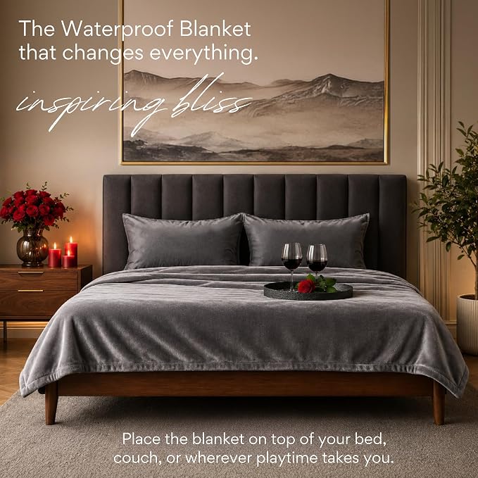 King Size Waterproof Blanket for Bed, Gray Absorbent Fleece, 82x82 | Plush Water Proof and Stain Resistant Layered Blankets, Leakproof Top Cover