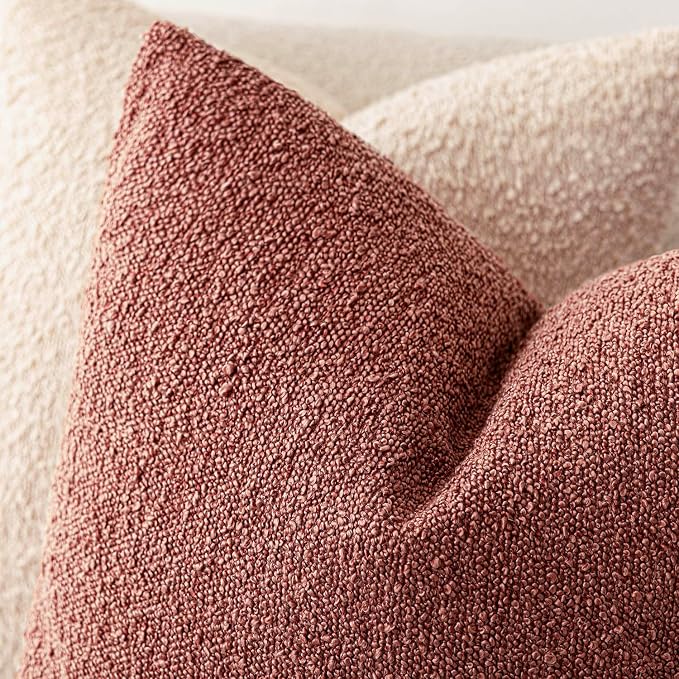 Foindtower Pack of 2 Textured Boucle Throw Pillow Covers Accent Solid Decorative Lumbar Pillow Cases Cozy Couch Cushion Case for Chair Sofa Bedroom Living Room Home Decor 12x20 Inch Orange Rust Red