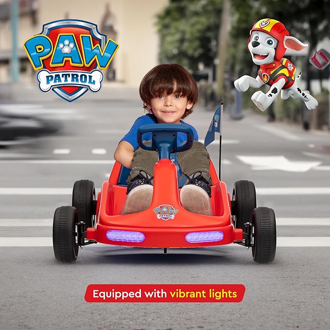Paw Patrol 12V Electric Go Kart for Kids, Electric Ride-On Toy with Lights, Seat Belt, Ages 3-6, Durable PVC and Iron Construction, Rechargeable Battery, Outdoor and Indoor Fun