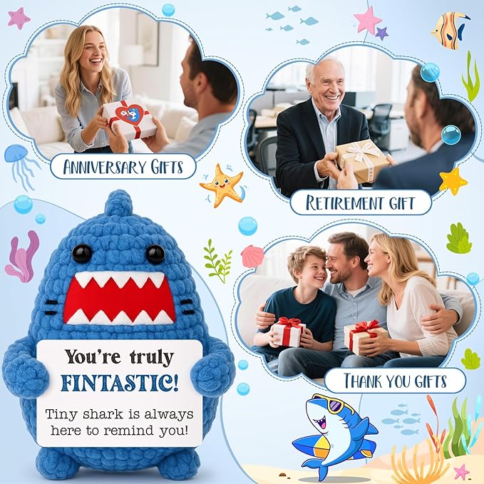 Positive Crochet Animals Shark Birthday Gifts for Men Women Christmas Stuffers Emotional Inspirational Motivational Appreciation Support Gifts for Friends Teens Coworkers Boss Brother Dad Boyfriend
