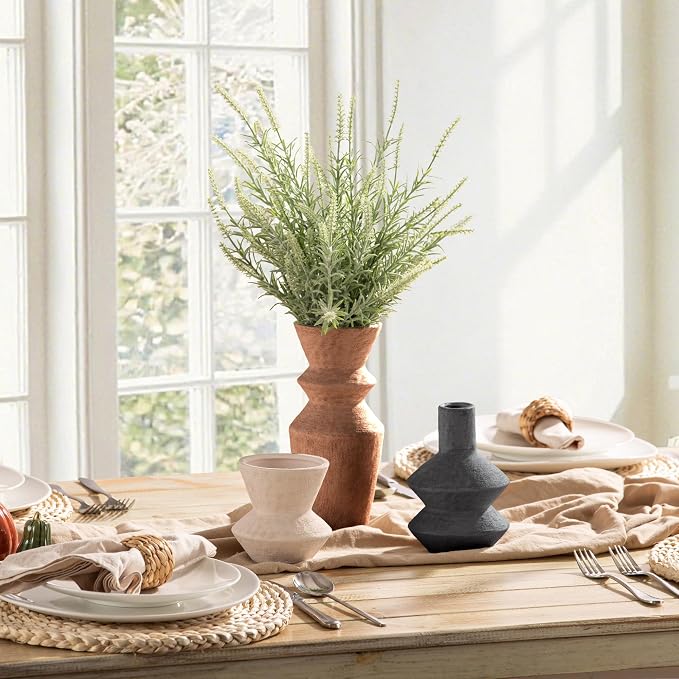 Ceramic Vase Home Table Decor - Flower Vase Set of 3 Living Room Kitchen Decorations Farmhouse Modern Rustic Vases Decorative Centerpiece for Shelf Bedroom Office Bathroom Dining Coffee Desk