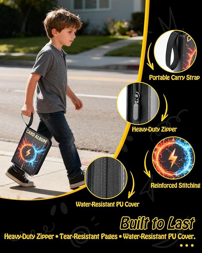 Trading Card Binder, 4-Pocket, Holds 480 Cards, 120 Pages Side-Loading Card Album, PU Leather, Acid-Free Archival Sleeves, Durable Organizer for MTG, TCG & Sports Cards, Gift for Kids, Boys and Girls