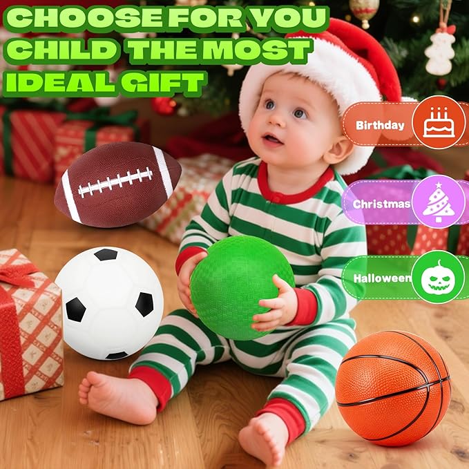 Mini Toddler Balls Toys Set for Kids, Mini PVC 5 Inch Basketballs Balls-5" Little Soccer, Football,- Playground Kick Ball Gift for Children Yard Indoor Outdoor Beach Pool 4 Pack