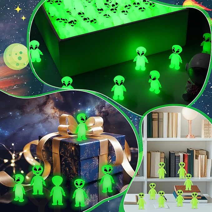 25 Pcs Halloween Mini Alien Figure Glow in The Dark Small Luminous Alien Figurine to Hide and Seek for Halloween Party Favors, Trick or Treat Goodie Bag Fillers, Space Party Favors