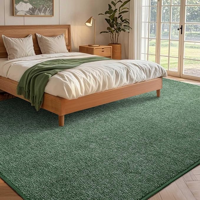 FinRèc Low Pile 6x9 Washable Area Rugs for Bedroom Living Room, Thin Rug Solid Color, Non-Slip Carpet Indoor for Home Decor (Green/White)