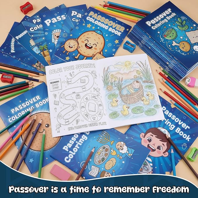 Liliful 144 Pcs Passover Coloring Book Bulk Mini Coloring Books with Bible Story & Seder Plate Designs, Ideal for Church Events, Holiday Activities & Passover Gifts