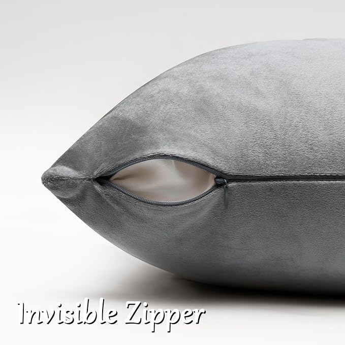 GIGIZAZA Dark Grey Velvet Throw Pillow Covers 18x18 Pack of 2 | Decorative Pillows for Couch Sofa,280gsm Soft Textured Fabric,Modern Square Pillowcases,Luxury Cushion Covers