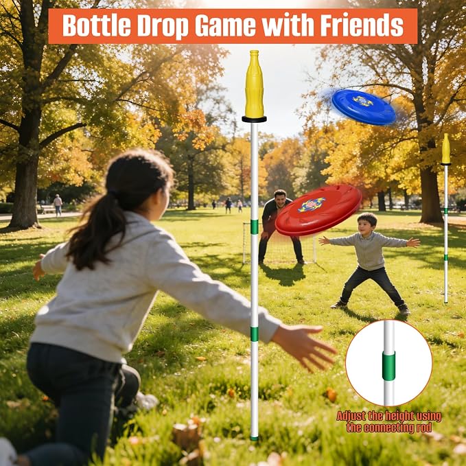 Kovshuiwe Flying Disc Game Set, Bottle Smash Disc Toss Game- Indoor & Outdoor Team Game, Disc Toss Outdoor Games Height Adjustable Bottle Drop Set-Play at The Beach, Lawn, Backyard, Park, Tailgating