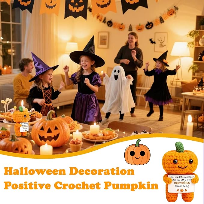 Mini Funny Handmade Positive Pumpkins Crochet Emotional Support Crochet Gift,Inspiring Gifts for Him Her,Men Women, Son Daughter,Birthday,Halloween