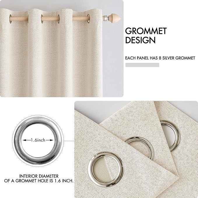 MIULEE 100% Blackout Linen Textured Curtains for Bedroom Solid Thermal Insulated Cream Beige Grommet Room Darkening Curtains & Drapes Luxury Decor for Living Room 52 x 45 Inch (2 Panels)