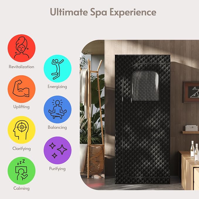 ENSTVER Home Sauna 6FT Compact 1 Person，1200W Steam Fast Heating Sauna，Indoor Saunas Room with Foldable Chair
