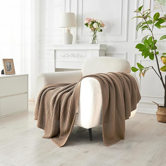 Douceur Light Brown Throw Blanket for Couch, Soft Chunky Cable Knit Throw Blanket, Classic Fisherman's Rib Stitch Pattern Throw for Living Room Gift, 60"X80"