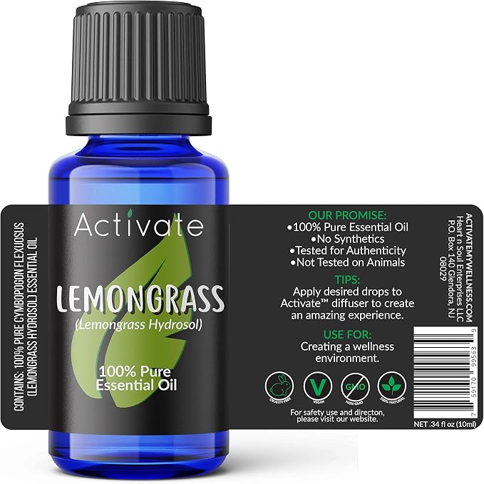 Lemongrass Essential Oil, 100% Pure Steam Distilled Essential Oil for Diffuser, Aromatherapy, Massage, Soap & Candle Making, DIY Blends, Fresh Citrus Aroma, 10 mL