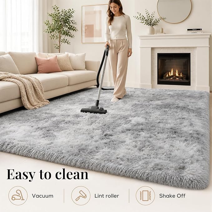 8x10 Area Rugs for Living Room Bedroom: Light Grey Soft Fluffy Shag Upgrade Non-Slip High Pile Carpet Large Fuzzy Plush Indoor Floor Decor Shaggy Rug for Kid Boys Girls Playroom Nursery Modern Home