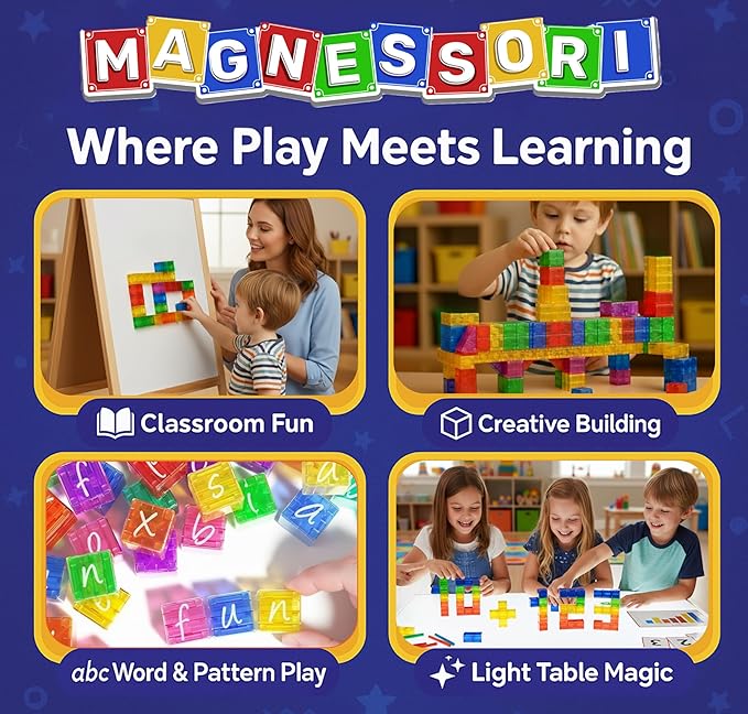 Magnetic Building Blocks – 48PCS Montessori Inspired STEM Building Cubes for Kids – Educational Toys for Toddlers & Preschoolers Colorful Safe & Durable Magnet Cubes for Creative Learning