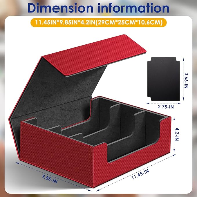 Homthy 1800+ Card Deck Case for Trading Cards, Leather Magnetic Closure Commander Card Storage Box Magic Card Holders Fit for MTG TCG and Sport Cards (Red)