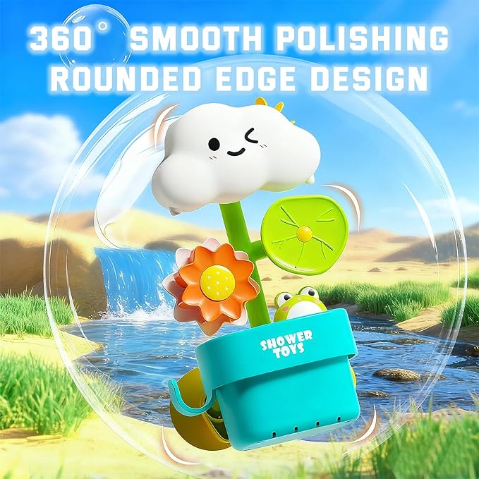 Bath Toys for Toddlers 1-3, Cloud Rain Watering Toy with Rising Frog & Spinning Lotus - Interactive Sensory Water Play Toy for Bathtub, Gift for Boys Girls 18M+