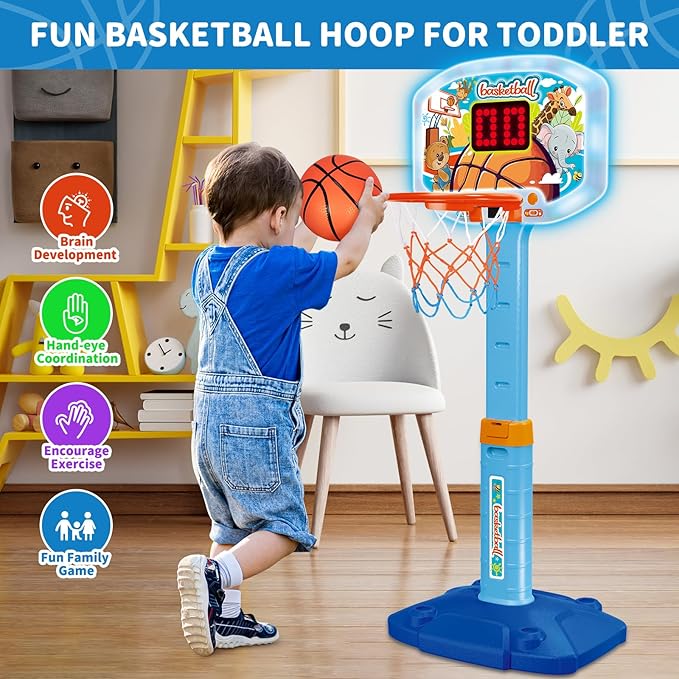 Toddler Basketball Hoop Indoor for Age 1 2 3, Adjustable Kids Basketball Hoops with Light Sound, Mini Basketball Hoop with 3 Balls, Birthday Christmas Sport Toys Gift for Baby 12-18 Months