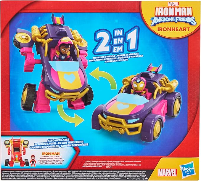 IRON MAN AND HIS AWESOME FRIENDS Marvel Ironheart 2-in-1 Mech Suit & Vehicle, Action Figure & Toy Vehicle Set, Super Hero Toys, Ages 3+