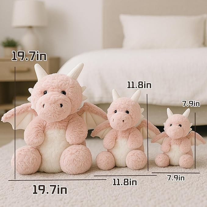 Soft Little Flying Dinosaur Stuffed Plush Pillow, Adorable Pink Dragon Plush Toy and Birthday Present for Kids, Adults and Collectors（Pink/19.7in）