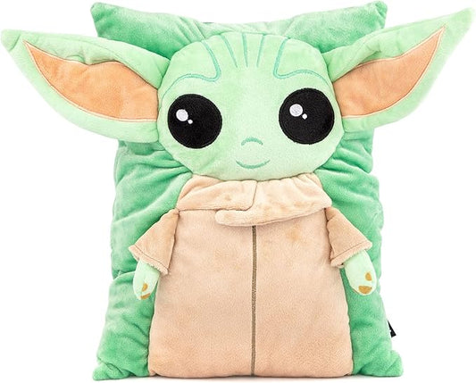 Jay Franco Star Wars The Mandalorian Baby Yoda Grogu 3D Snuggle Pillow - Super Soft – Measures 15 Inches (Official Star Wars Product)