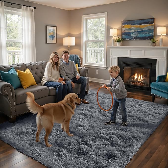 yongyangjuxin Fluffy Rug Shag Area Rug, Grey 10x14 Area Rugs for Bedroom, Super Soft Shag Rugs for Living Room Bedroom Room Home Decor, Upgrade Anti-Skid Rectangular Fuzzy Rug