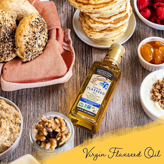 International Collection Virgin Flaxseed Oil, 8.45 fl oz (Pack of 1) | Expertly Sourced, Quality Oils | NonGMO Project Certified, No Artificial Flavors, Gluten Free, Vegan, Kosher & Halal Approved