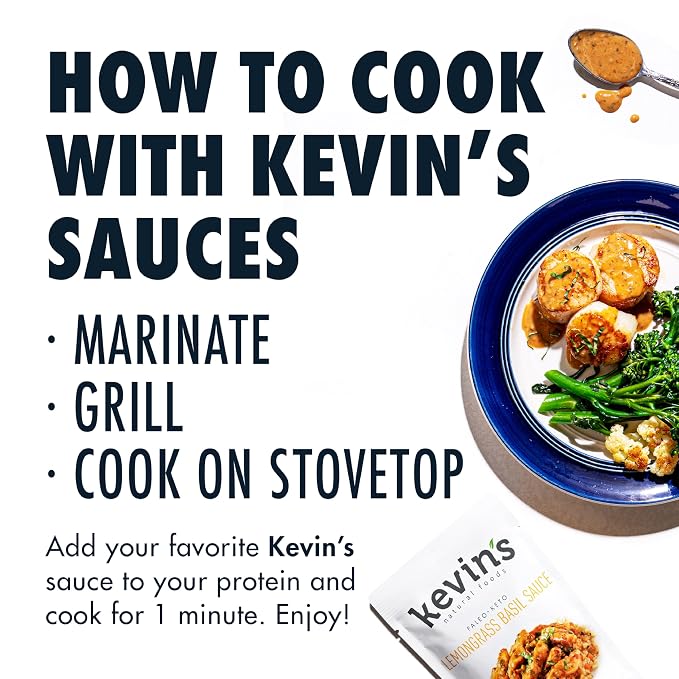 Kevin's Natural Foods Lemongrass Basil Simmer Sauce, 3 Pack | Keto and Paleo Stir-Fry Sauce, Gluten Free, No Preservatives, Non-GMO