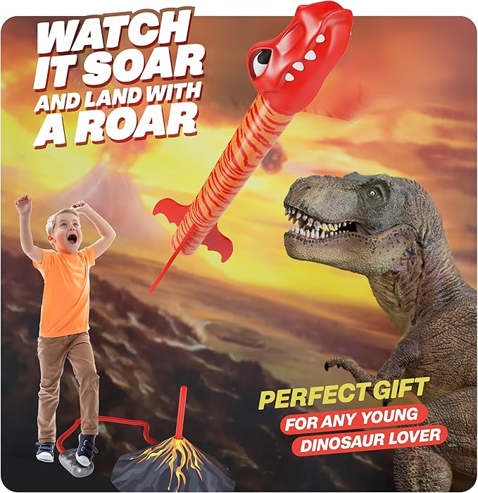 Dinosaur Toy Rocket Launcher for Kids - Toys for Kids 3-5 5-7 4-6 - Outdoor Toys for Kid Ages 4-8 - 3 4 Year Old Boy Birthday Gift - Gifts for Boys Age 3 4 5 6 Years - Outside Toy for Toddlers
