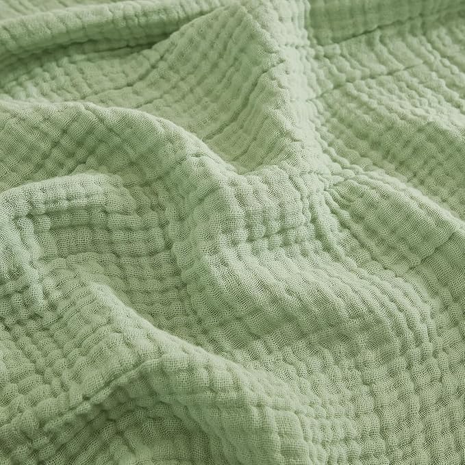 EMME Muslin Blankets for Adults Throw Blanket for Couch Breathable Gauze Soft Lightweight Airy Sage Green Twin 60" x 80"