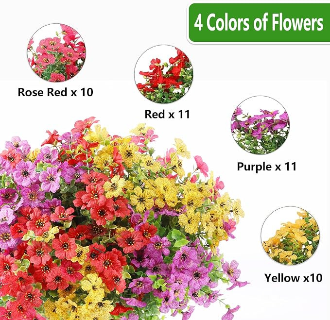 Artificial Flowers for Outdoor,42 Pack(Mixed) | Silk Flowers Flowers UV Resistant Faux Plants for Outside Front Porch Hanging Planter Window Box Garden Home Decoration