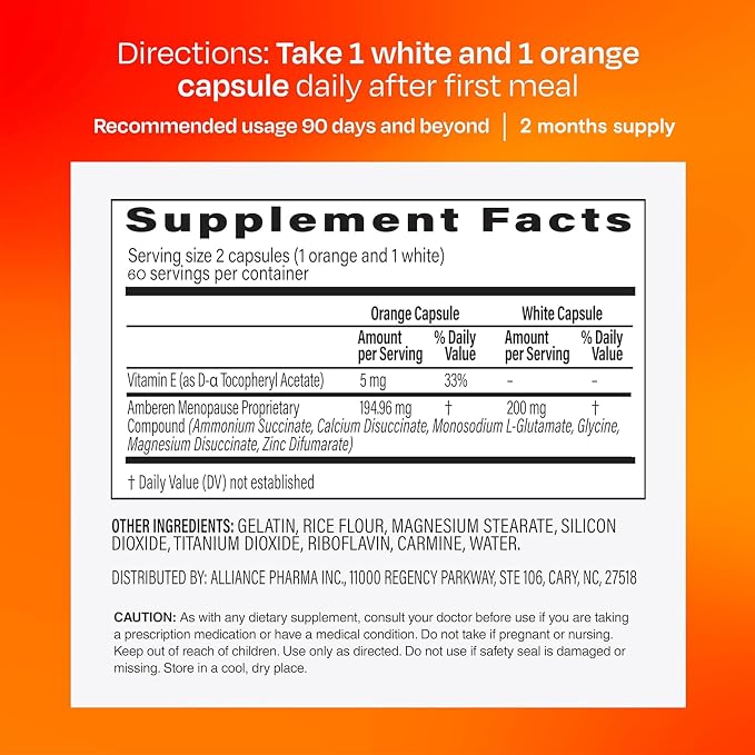 Amberen Menopause Supplement for Women, Clinically Proven, Helps Support Hormone Balance, Helps Relieve 12 Menopause Symptoms: Hot Flashes, Night Sweats, Mood Swings and More, 60 Days Supply