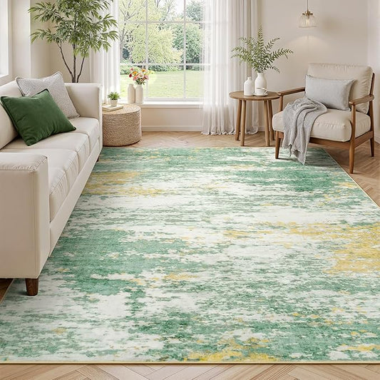 5x7 Area Rug for Living Room, Abstract Washable Non-Slip Rugs, Light Green | Soft Neutral Carpet for Bedroom, Dining Room, Home Office Nursery Indoor, Stain Resistant,Low Pile, Modern Rug