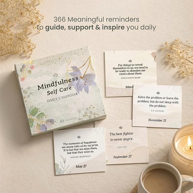MESMOS Mindfulness Perpetual Flip Calendar with 366 Daily Affirmations - Self Care Gifts for Women, Teacher Appreciation, Inspirational Office Desk Decor, Stress Relief Desk Accessory Gift for Women
