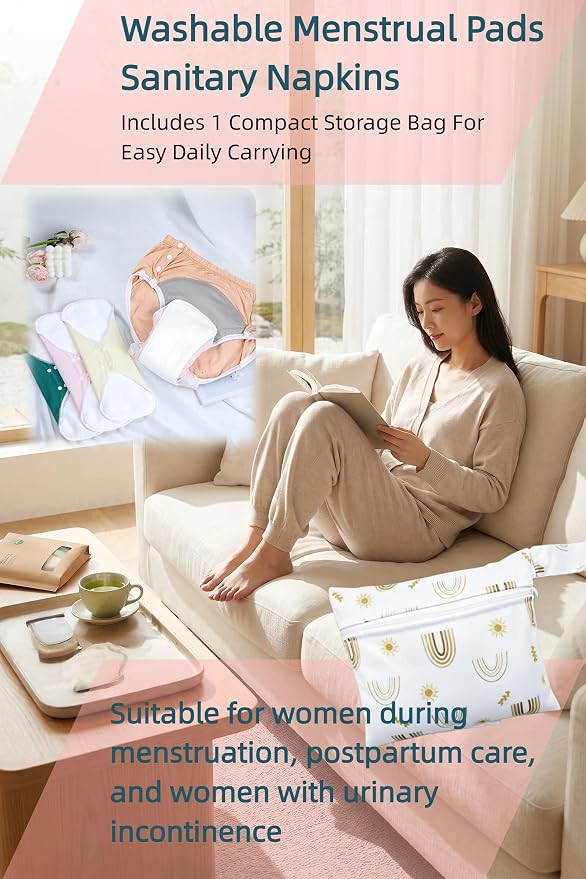 Washable Menstrual Pads,Reusable Incontinence Pads,Cloth Pads Sanitary Napkins,with 1 Storage Bag,Panty Liners/Cotton Pads Period for Women/Postpartum/Incontinence Patients(Grey/L/5pcs)