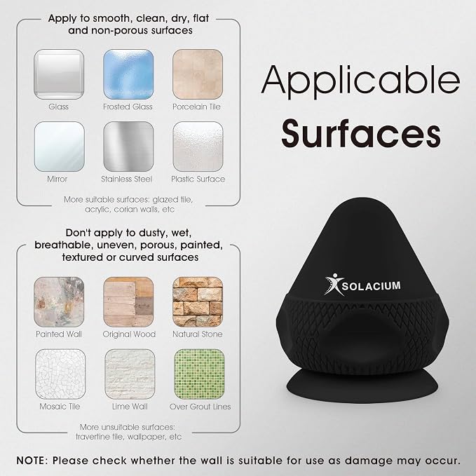 Solacium Mountable Massage Therapy Tool - Multi-Surface Suction Cup Wall Massage Tool for Sore Muscles, Myofascial Release, Stress Relief, Trigger Point and Deep Tissue Massage (Black)