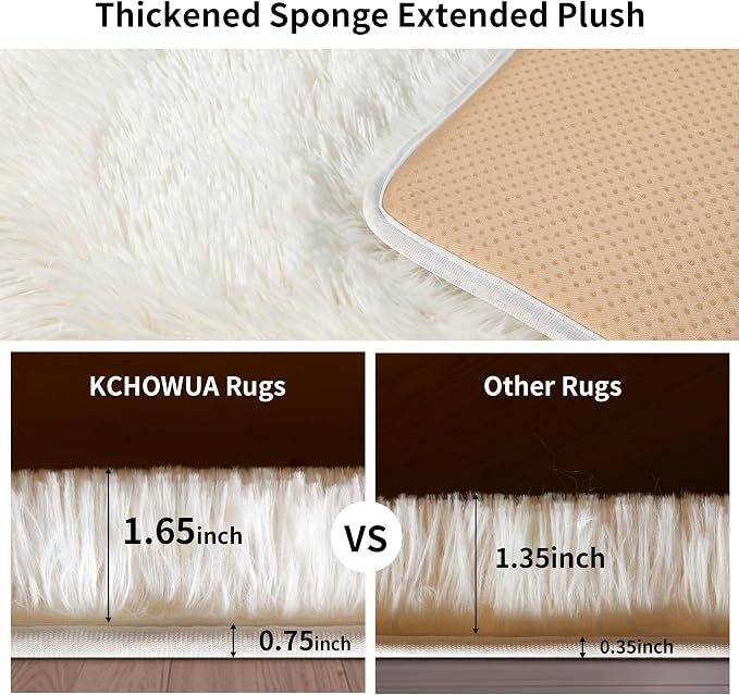 5x7 Thick Cream White Shag Rug for Girls Bedroom, Soft Plush Carpet | Ivory Area Rug for Living Room, Kids Nursery Room, Washable Non Slip Shaggy Floor Carpet