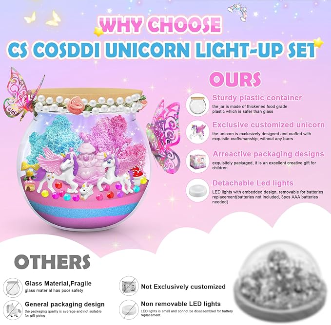 CS COSDDI Unicorns Gifts for Girls - Unicorn Terrarium Crafts Kit for Kids, Craft Kits for Kids Age 6-12 Unicorn Toys Girls Birthday Presents, Make Your Own Night Light