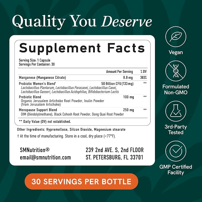 Probiotics for Women, 50 Billion CFU Vaginal pH Balance & Digestive Support | Female Probiotics with Prebiotics & Hormone Balance Blend, Vegan, Gluten-Free, 3rd-Party Tested, 30 Capsules (1 Month Supply)