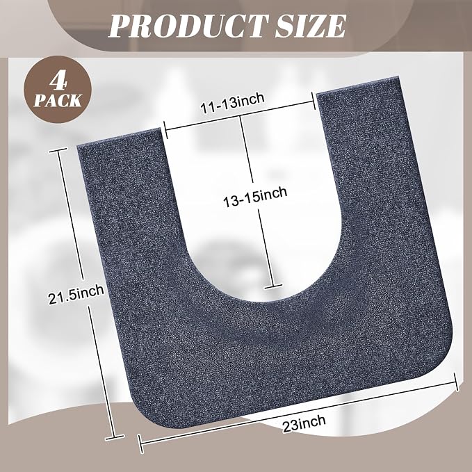Drydiet 4 Pack Toilet Mat Round Commode Potty Training Urinal Mats Rubber Toilet Training Rug Pads Absorbent Rugs U Shaped Urinal Floor Mats for Bathroom Restroom, Gray (Large Opening Style)