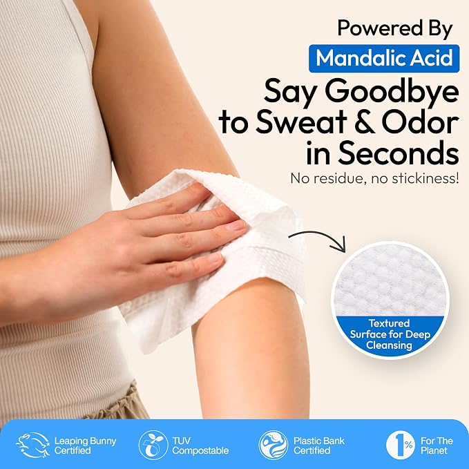 FOMIN Acidified Deodorant Wipes For Women - 30 Count - Variety Pack – Hypoallergenic, pH Balanced Whole Body Wipes - Plastic-Free, Exfoliating & Advanced Odor Control Underarm Body Wipe