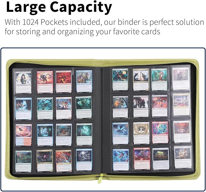Snekdy premium 1024-pocket trading card binder, 16-pocket cards album, waterproof PU-leather Cover album with side loading, holds gaming, baseball, basketball & sports cards (Cyan)