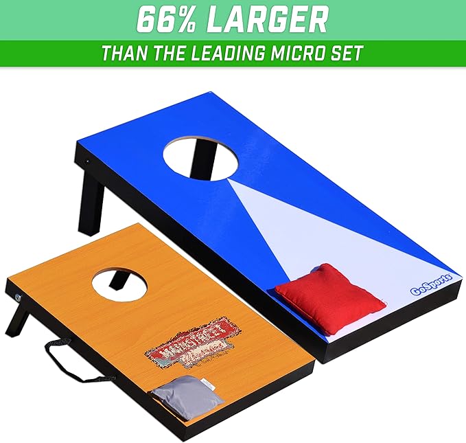 GoSports 2 ft x 1 ft Portable Size Cornhole Set - Ready To Play with 6 Bean Bags and 2 Conrhole Boards - Great for Indoor, Outdoor, Family Events, Game Nights, and Backyard Play