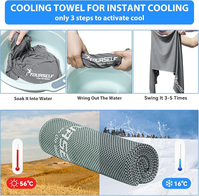 SYOURSELF Cooling Towels for Neck and Face, 4 Pack 40" x 12" Cooling Towel for Hot Weather, Soft Breathable Instant Cool Chilly Pad for Sports Golf Yoga Gym Athletes Camping Ice Towels