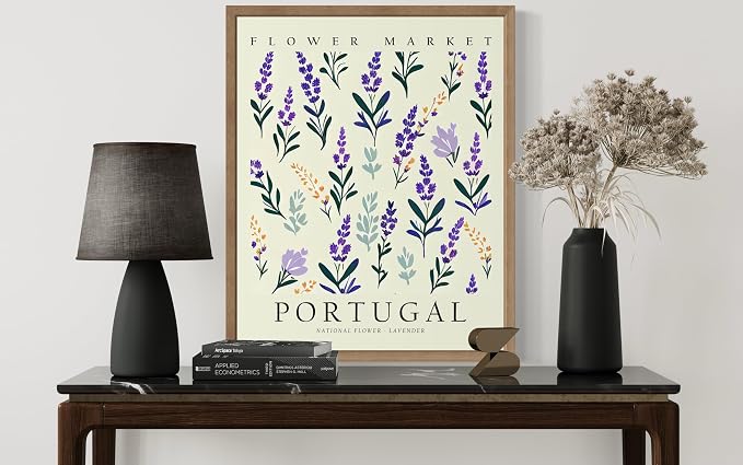 Portugal Flower Market Art Print Poster, Wall Art Floral Painting Botanical Decor for Bedroom, Kitchen, Bathroom Livingroom Decoration 82B (Portugal, 10"L x 8"W, Wood Frame)