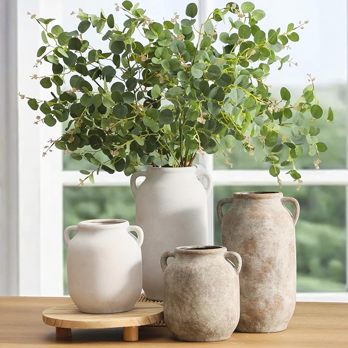 Vanselia Ceramic Flower Vase Home Table Decor Living Room Farmhouse 7.6 in | Small Rustic Decorative Flowers Vases Plant Modern Decoration for Kitchen Shelf Coffee Dining Centerpieces Desk