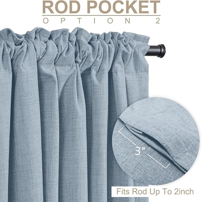 100% Blackout Shield Dusty Blue Linen Blackout Curtains for Bedroom 90 Inches Long, Back Tab/Rod Pocket Living Room Drapes, Thermal Insulated Blackout Curtains 2 Panels Set, 50" W x 90" L