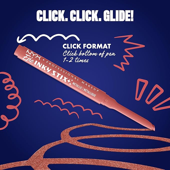 NYX PROFESSIONAL MAKEUP Epic Inky Stix Eyeliner, Mechanical Cream Gel Eyeliner, Waterproof Formula With Up To 24HR Wear - 12 Blush Byte (Metallic Coral Pink)