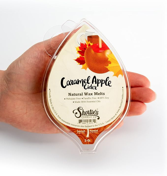 Shortie's Candle Company Caramel Apple Cider Natural Soy Wax Melts - 1 Highly Scented 3 Oz. Bar - Made with 100% Soy and Natural Fragrance Oils - Phthalate & Paraffin Free, Vegan, Non-Toxic